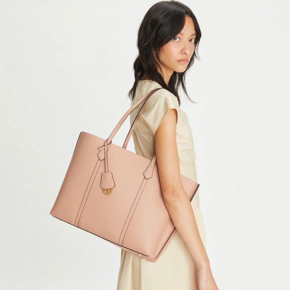 SOLD- NWT Tory Burch Perry Triple Compartment Zip Bag Tote in Devon Sand - Picture 3 of 3